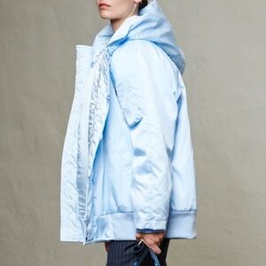NWT $650 Sz S WE AR4 Sky Blue E Bomber Oversized Nylon Hooded Jacket
